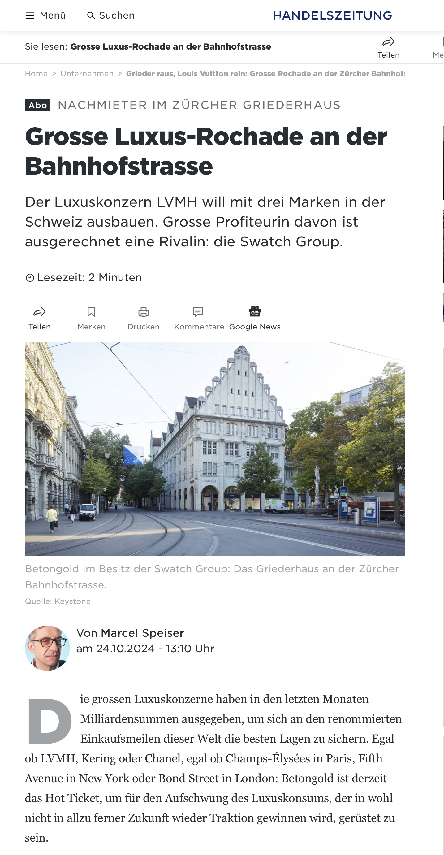 Grosse Luxus-Rochade an der Bahnhofstrasse